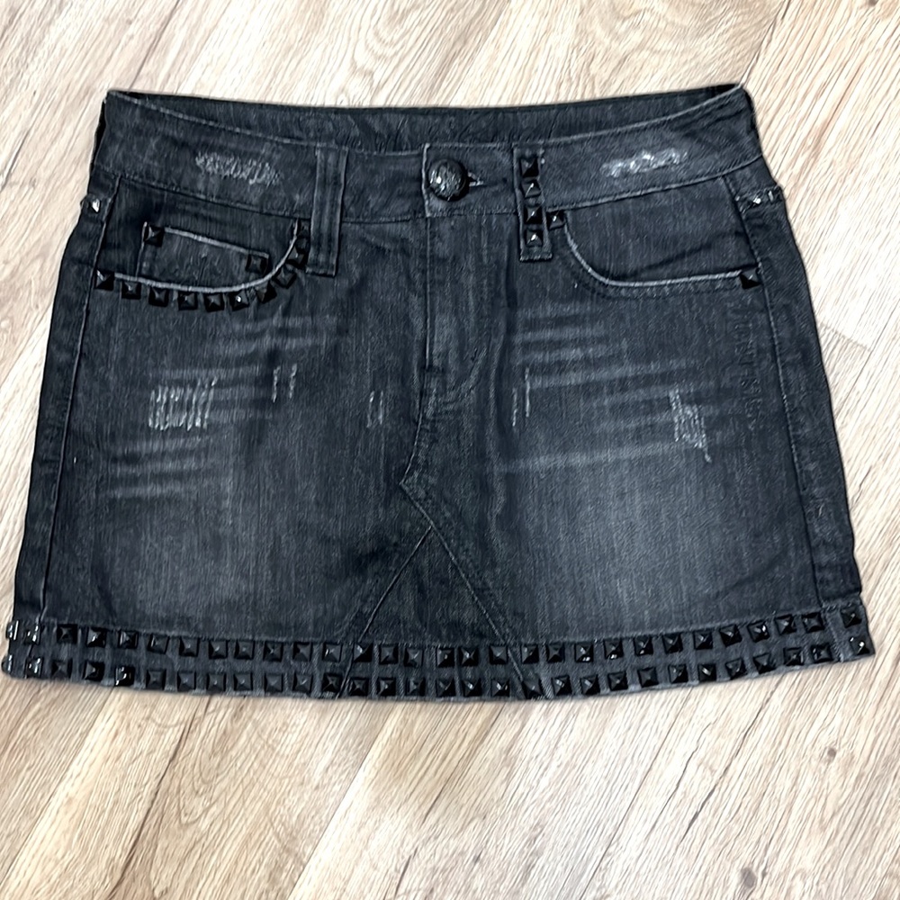 Studded Black Jean Mini Skirt NWOT Blessed & Cursed